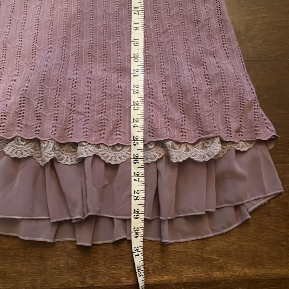 P Luca Chevron Knit Tunic Sweater NWT Lilac Purple, Mesh + Lace Accents, Size M - Picture 5 of 6